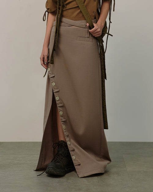 Button Split Skirt [Warm Grey]