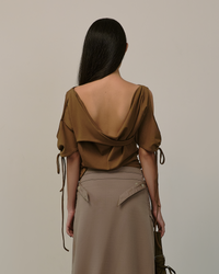 COWL BACK TOP [ OLIVE BROWN ]